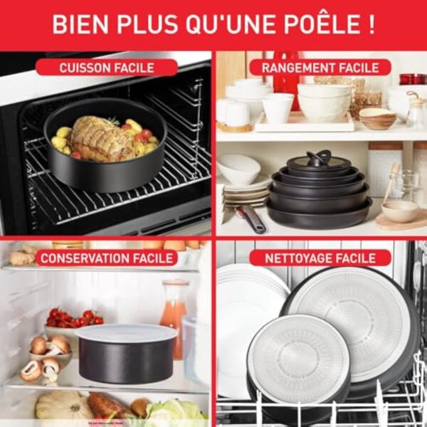 Tefal Ingenio Poêle Wok 28 cm + poignée amovible, Induction, Revêtement antiadhésif, Indicateur démarrage de cuisson, Empilable, Compatible lave-vaisselle, Fabriqué en France, Eco Resist On L7679102 – Image 7