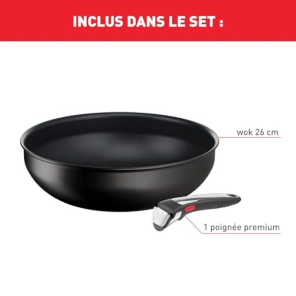 Tefal Ingenio Poêle Wok 28 cm + poignée amovible, Induction, Revêtement antiadhésif, Indicateur démarrage de cuisson, Empilable, Compatible lave-vaisselle, Fabriqué en France, Eco Resist On L7679102 – Image 8