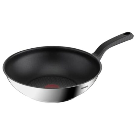 Tefal Poêle wok 28 cm, 6 à 8 personnes, Induction, Revêtement antiadhésif, Acier inoxydable, Indicateur de température Thermo-Spot, Comfort Max G7261944