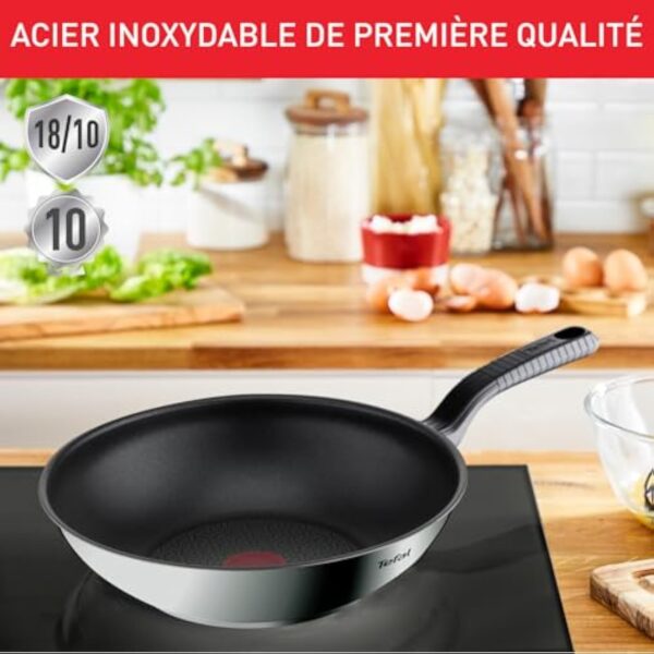 Tefal Poêle wok 28 cm, 6 à 8 personnes, Induction, Revêtement antiadhésif, Acier inoxydable, Indicateur de température Thermo-Spot, Comfort Max G7261944 – Image 6