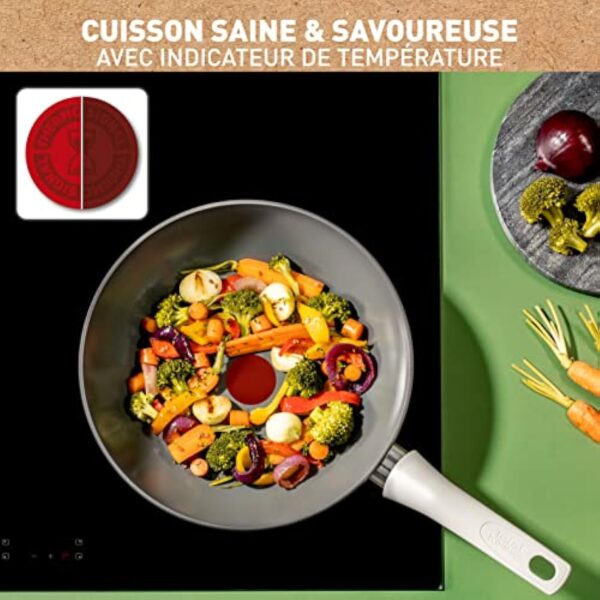Tefal Renew On Poêle Wok Gris 28 cm, Revêtement antiadhésif céramique, Induction, Indicateur de cuisson Thermo-Signal, Eco-conception, Cuisson saine, Fabriqué en France C4271932 – Image 6