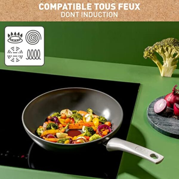 Tefal Renew On Poêle Wok Gris 28 cm, Revêtement antiadhésif céramique, Induction, Indicateur de cuisson Thermo-Signal, Eco-conception, Cuisson saine, Fabriqué en France C4271932 – Image 7