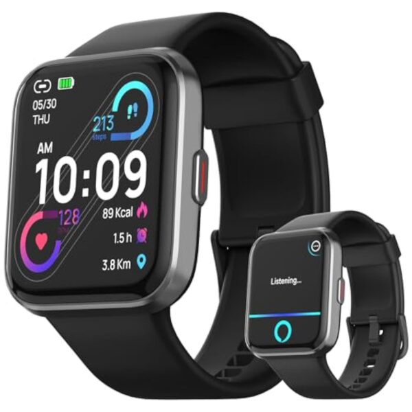 Tensky Montre Connectée Homme Femme[Alexa & Appel Bluetooth] 1,8" HD Smartwatch SpO2/Sommeil/Fréquence Cardiaque, Montre Intelligente Homme Etanche IP68,100+ Modes Sportifs pour iOS, Android-Noir