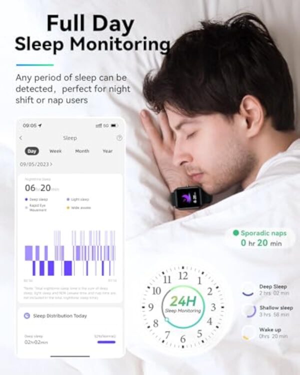 Tensky Montre Connectée Homme Femme avec Appel Bluetooth,1.83" HD Fitness Smartwatch Moniteur de SpO2/Fréquence Cardiaque/Sommeil, 100 Sports, Etanche IP68 Podometre Montre Connectee pour Android iOS – Image 5