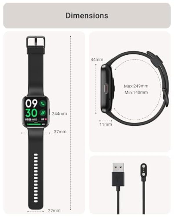 Tensky Montre Connectée Homme Femme[Alexa & Appel Bluetooth] 1,8" HD Smartwatch SpO2/Sommeil/Fréquence Cardiaque, Montre Intelligente Homme Etanche IP68,100+ Modes Sportifs pour iOS, Android-Noir – Image 8