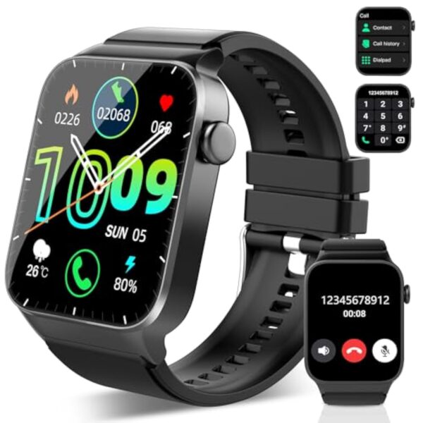 VKROBAG Montre Connectée Homme Femme avec Appel Bluetooth, 1.85" HD Smartwatch avec 100+ Modes Sportifs, Podometre, Sommeil, Montre Connectee Sport Etanche IP68, Montre Intelligente pour Android(Noir) – Image 2