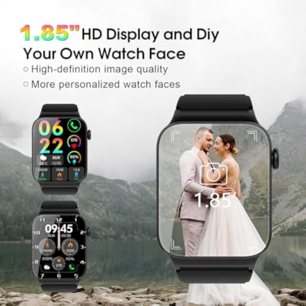 VKROBAG Montre Connectée Homme Femme avec Appel Bluetooth, 1.85" HD Smartwatch avec 100+ Modes Sportifs, Podometre, Sommeil, Montre Connectee Sport Etanche IP68, Montre Intelligente pour Android(Noir) – Image 3