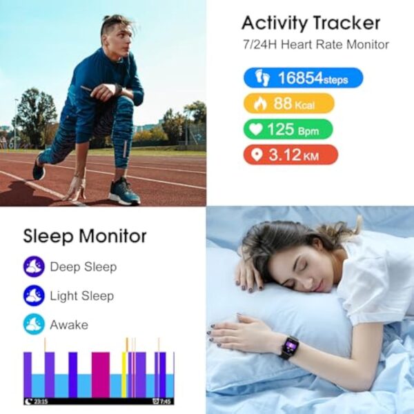 VKROBAG Montre Connectée Homme Femme avec Appel Bluetooth, 1.85" HD Smartwatch avec 100+ Modes Sportifs, Podometre, Sommeil, Montre Connectee Sport Etanche IP68, Montre Intelligente pour Android(Noir) – Image 5
