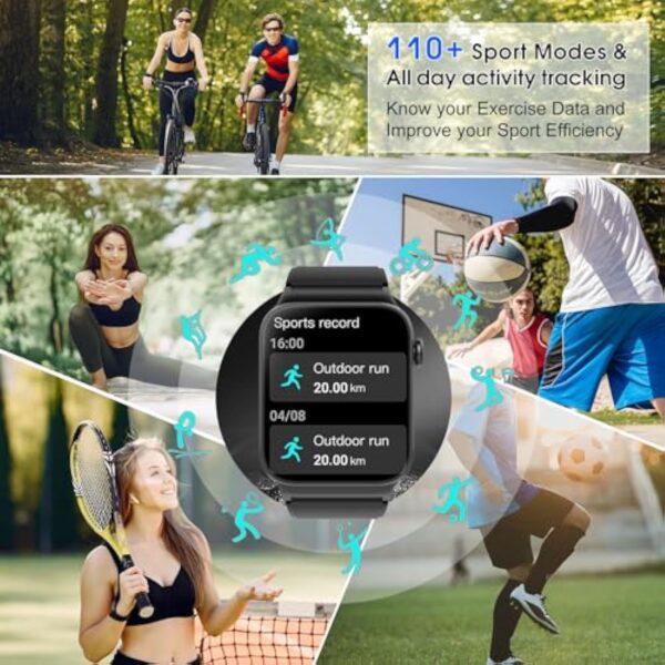 VKROBAG Montre Connectée Homme Femme avec Appel Bluetooth, 1.85" HD Smartwatch avec 100+ Modes Sportifs, Podometre, Sommeil, Montre Connectee Sport Etanche IP68, Montre Intelligente pour Android(Noir) – Image 6