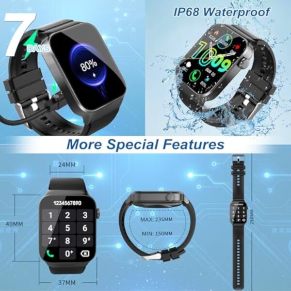 VKROBAG Montre Connectée Homme Femme avec Appel Bluetooth, 1.85" HD Smartwatch avec 100+ Modes Sportifs, Podometre, Sommeil, Montre Connectee Sport Etanche IP68, Montre Intelligente pour Android(Noir) – Image 9