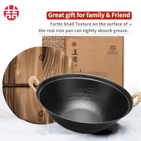 WANGYUANJI Wok en fonte 34 cm avec couvercle pour induction, feu, gaz – Image 8