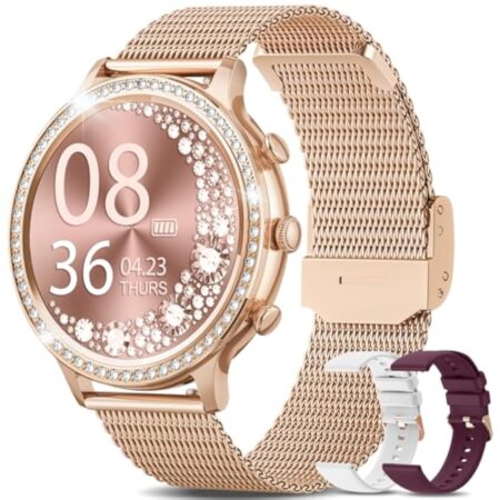 XINGHESF Montre Connectée Femme avec Appel Bluetooth, 1.32'' HD, Fonction Féminine, 3 Bracelet, Fréquence Cardiaque, SpO2, Sommeil, Podomètre, Calories IP68 pour iOS Android Or Rose Cadeau Femme