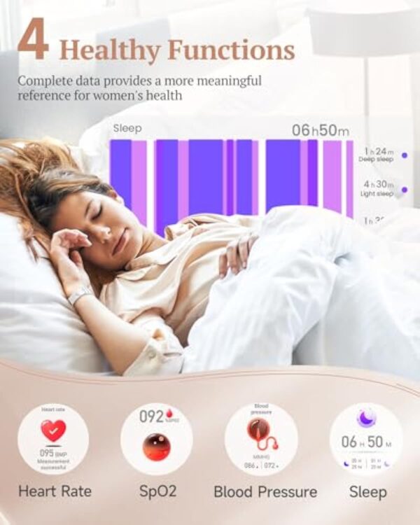 XINGHESF Montre Connectée Femme avec Appel Bluetooth, 1.32'' HD, Fonction Féminine, 3 Bracelet, Fréquence Cardiaque, SpO2, Sommeil, Podomètre, Calories IP68 pour iOS Android Or Rose Cadeau Femme – Image 5