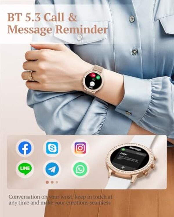 XINGHESF Montre Connectée Femme avec Appel Bluetooth, 1.32'' HD, Fonction Féminine, 3 Bracelet, Fréquence Cardiaque, SpO2, Sommeil, Podomètre, Calories IP68 pour iOS Android Or Rose Cadeau Femme – Image 6