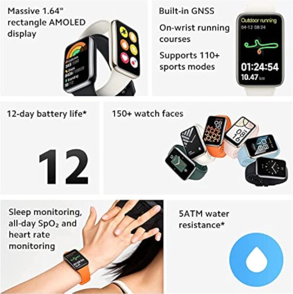 Xiaomi Smart Band 7 Pro, Montre Intelligente Hommes avec Écran AMOLED de 1,64", Smartwatch avec GPS et Cardiofréquencemètre pour Femmes, 110 Modes de Sport,Montre Connectée Étanche 5 ATM, Noir – Image 3