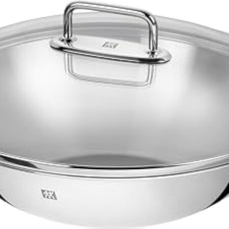 ZWILLING Wok 40992-332-0, avec couvercle en verre et insert à grille amovible, adapté à l'induction, Ø 32 cm, acier inoxydable, Plus, argent