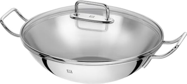 ZWILLING Wok 40992-332-0, avec couvercle en verre et insert à grille amovible, adapté à l'induction, Ø 32 cm, acier inoxydable, Plus, argent – Image 2