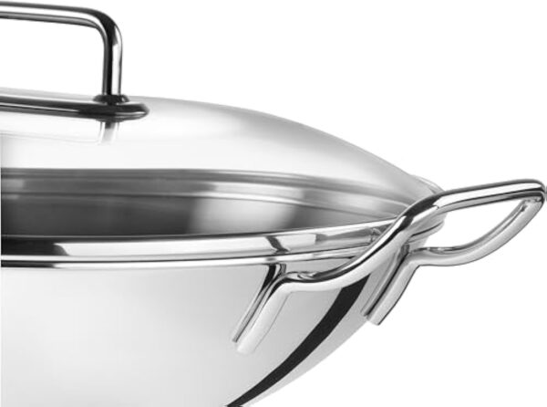 ZWILLING Wok 40992-332-0, avec couvercle en verre et insert à grille amovible, adapté à l'induction, Ø 32 cm, acier inoxydable, Plus, argent – Image 3