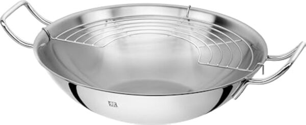ZWILLING Wok 40992-332-0, avec couvercle en verre et insert à grille amovible, adapté à l'induction, Ø 32 cm, acier inoxydable, Plus, argent – Image 4