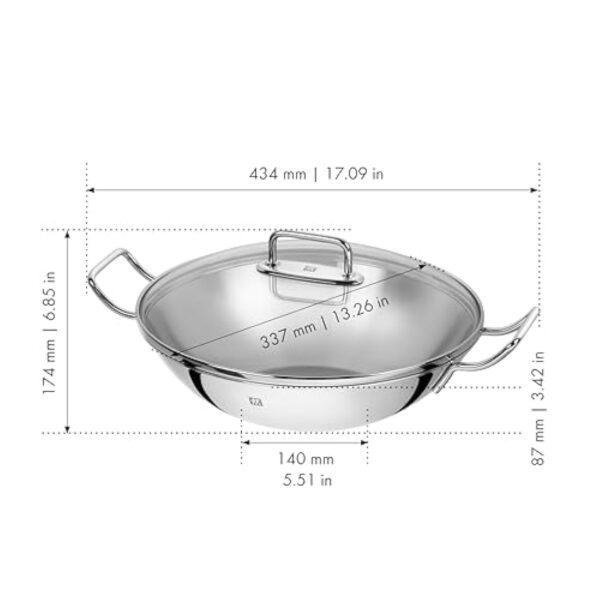 ZWILLING Wok 40992-332-0, avec couvercle en verre et insert à grille amovible, adapté à l'induction, Ø 32 cm, acier inoxydable, Plus, argent – Image 5