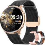 elfofle Montre Connectée Femme avec Appel Bluetooth, écran Tactile TFT HD 1,39", IP67, étanche avec 120 Sports, Fréquence Cardiaque, Cycle Menstruel,Podomètre pour Android iOS Or Noir Cadeau
