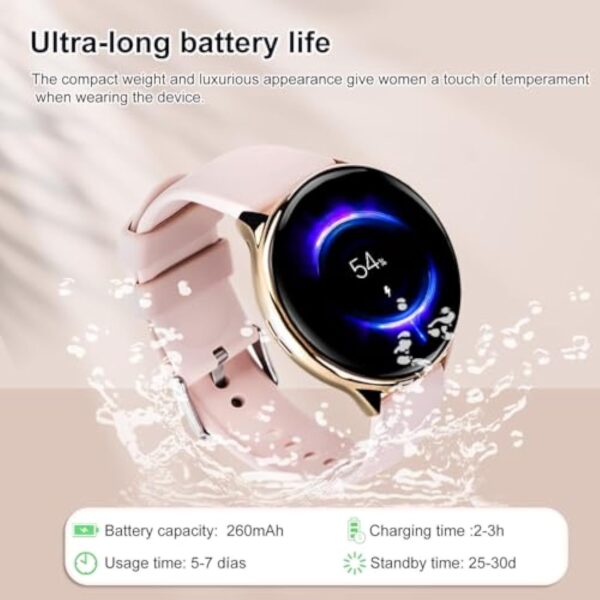 elfofle Montre Connectée Femme avec Appel Bluetooth, écran Tactile TFT HD 1,39", IP67, étanche avec 120 Sports, Fréquence Cardiaque, Cycle Menstruel,Podomètre pour Android iOS Or Noir Cadeau – Image 6