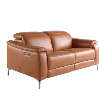 AC ANGEL CERDÁ Canapé Relax 2 Places en Cuir Marron, 154 X 108 X 77 cm - Confort D'avant-Garde avec Systèmes de Relaxation Électriques et Pieds en Acier Inoxydable pour Le Salon Moderne