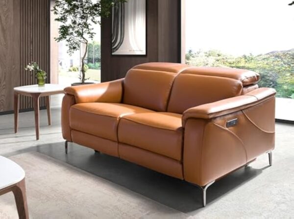 AC ANGEL CERDÁ Canapé Relax 2 Places en Cuir Marron, 154 X 108 X 77 cm - Confort D'avant-Garde avec Systèmes de Relaxation Électriques et Pieds en Acier Inoxydable pour Le Salon Moderne – Image 3