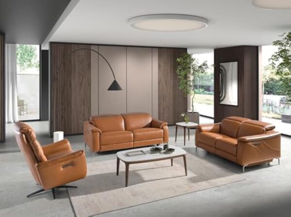 AC ANGEL CERDÁ Canapé Relax 2 Places en Cuir Marron, 154 X 108 X 77 cm - Confort D'avant-Garde avec Systèmes de Relaxation Électriques et Pieds en Acier Inoxydable pour Le Salon Moderne – Image 5