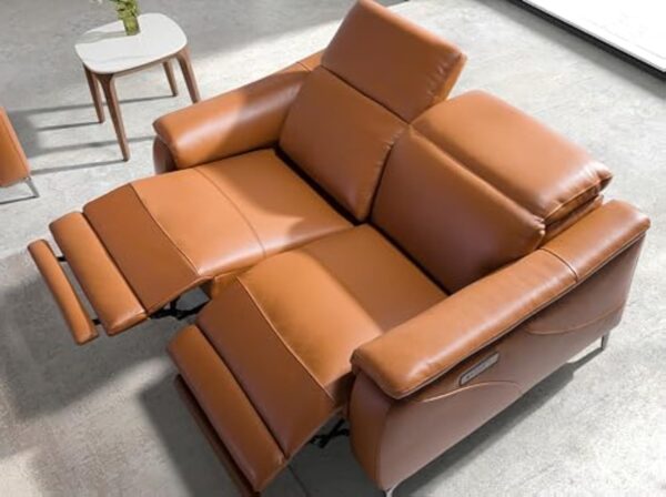 AC ANGEL CERDÁ Canapé Relax 2 Places en Cuir Marron, 154 X 108 X 77 cm - Confort D'avant-Garde avec Systèmes de Relaxation Électriques et Pieds en Acier Inoxydable pour Le Salon Moderne – Image 7