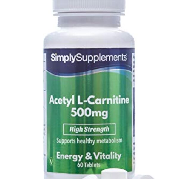 Acétyl L-Carnitine 500mg | Enrichi en vitamine B6 | 60 Comprimés | Adapté aux végétaliens | Jusqu’à 2 mois de bienfaits | SimplySupplements