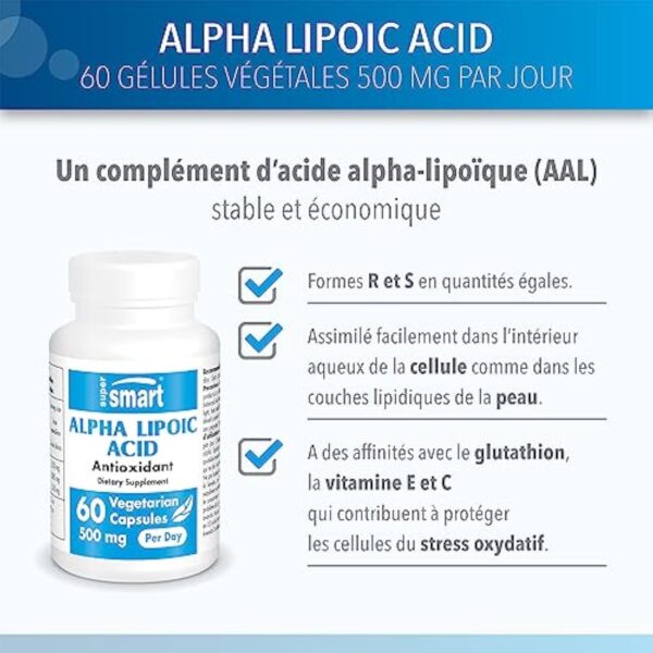Alpha Lipoic Acid 250 mg - Antioxydant - Anti-Inflammatoire - Anti-âge - Formes R et S en Quantités Egales - Potentialise les Vitamines C et E - Vegan - Supersmart – Image 3