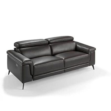 Angel Cerda Canapé 3 places tapissé en cuir de vachette, couleur marron chocolat, appuie-tête articulé indépendant, deux mécanismes de relaxation électriques, pieds en acier noir massif, style moderne