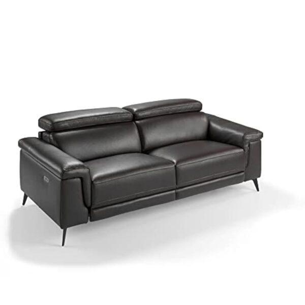 Angel Cerda Canapé 3 places tapissé en cuir de vachette, couleur marron chocolat, appuie-tête articulé indépendant, deux mécanismes de relaxation électriques, pieds en acier noir massif, style moderne – Image 2