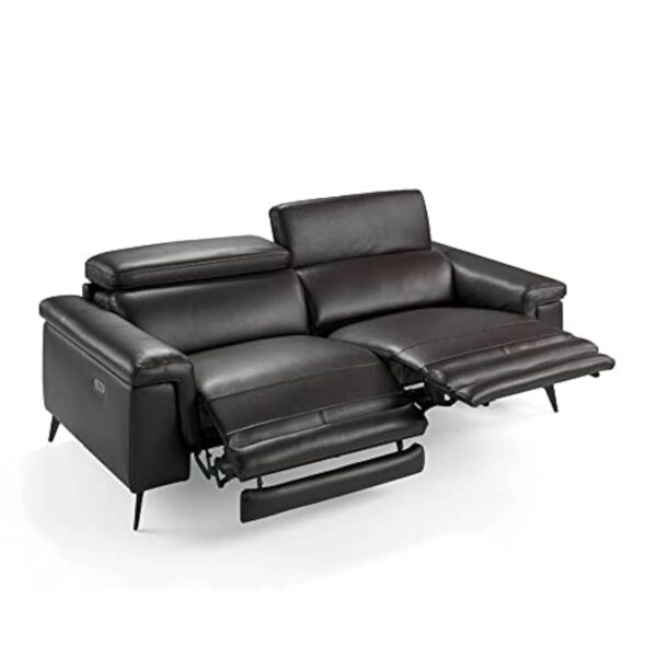 Angel Cerda Canapé 3 places tapissé en cuir de vachette, couleur marron chocolat, appuie-tête articulé indépendant, deux mécanismes de relaxation électriques, pieds en acier noir massif, style moderne – Image 3