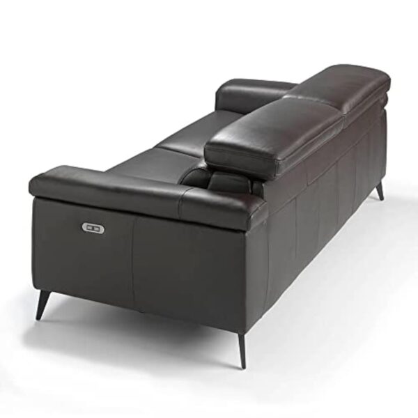 Angel Cerda Canapé 3 places tapissé en cuir de vachette, couleur marron chocolat, appuie-tête articulé indépendant, deux mécanismes de relaxation électriques, pieds en acier noir massif, style moderne – Image 4