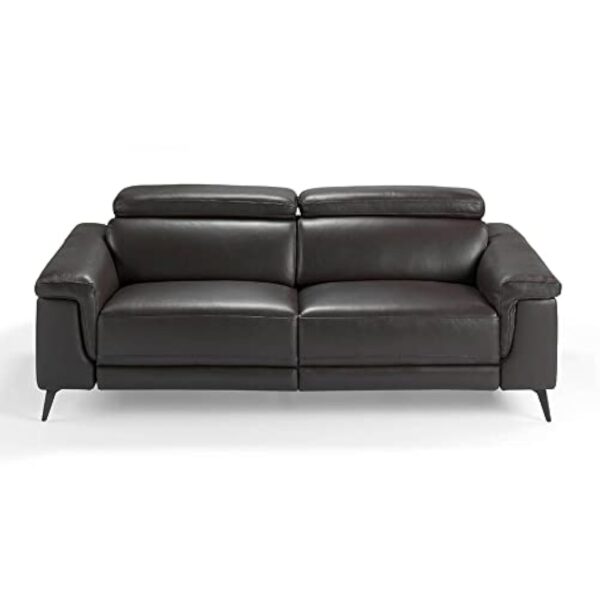 Angel Cerda Canapé 3 places tapissé en cuir de vachette, couleur marron chocolat, appuie-tête articulé indépendant, deux mécanismes de relaxation électriques, pieds en acier noir massif, style moderne – Image 5
