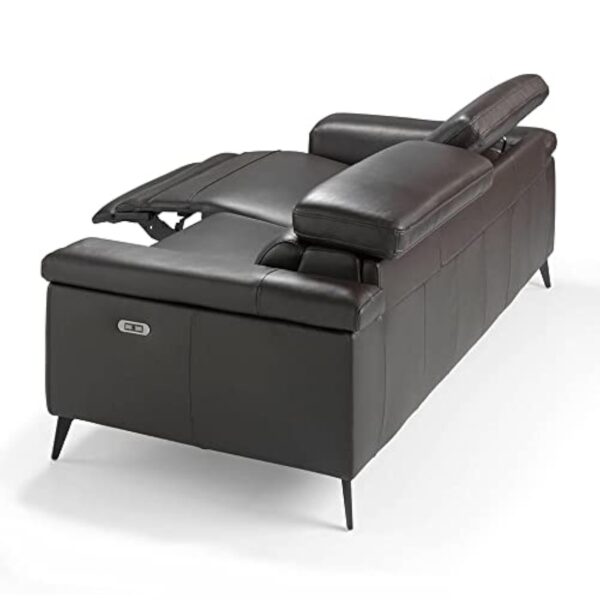 Angel Cerda Canapé 3 places tapissé en cuir de vachette, couleur marron chocolat, appuie-tête articulé indépendant, deux mécanismes de relaxation électriques, pieds en acier noir massif, style moderne – Image 6