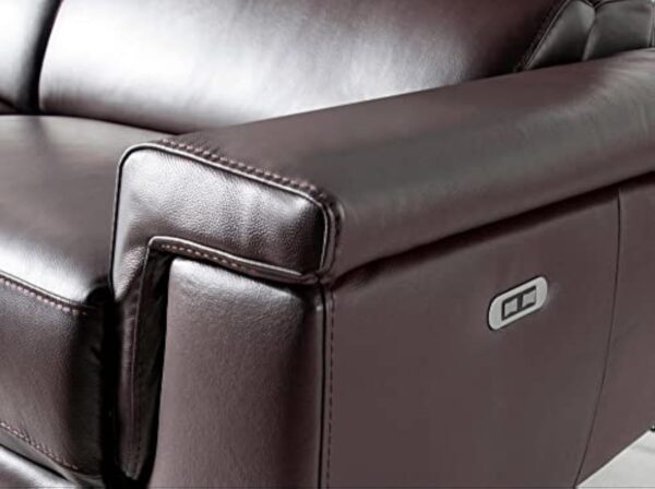 Angel Cerda Canapé 3 places tapissé en cuir de vachette, couleur marron chocolat, appuie-tête articulé indépendant, deux mécanismes de relaxation électriques, pieds en acier noir massif, style moderne – Image 10