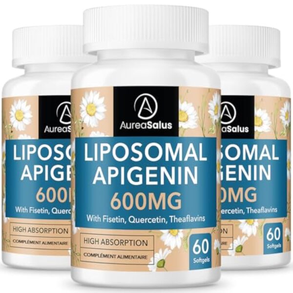 Apigenin 600 mg, Supplément d'apigénine Liposomale Extra fort Avec Fisétine, Quercétine et Théaflavines (60 Unité (Lot de 3))