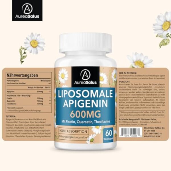 Apigenin 600 mg, Supplément d'apigénine Liposomale Extra fort Avec Fisétine, Quercétine et Théaflavines (60 Unité (Lot de 3)) – Image 9