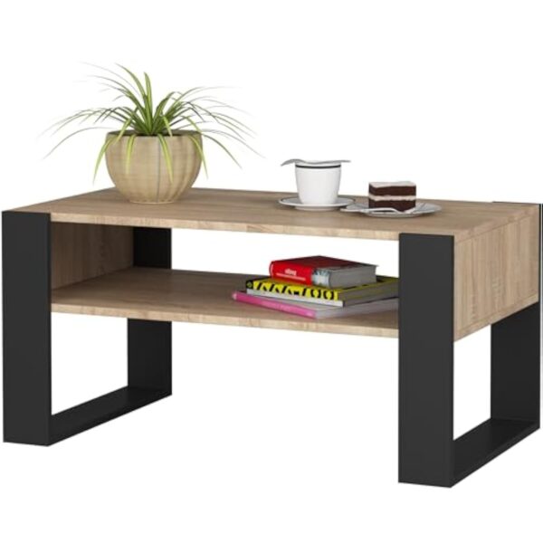BDW - Table Basse - Table de Canapé avec Étagère Ouverte, Étagère - Table d'Appoint, Lowboard - Salon, Salon - Moderne - Table de Salon - Table Coffre - Matériau Bois - Table TV - Sonoma