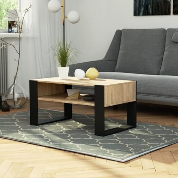 BDW - Table Basse - Table de Canapé avec Étagère Ouverte, Étagère - Table d'Appoint, Lowboard - Salon, Salon - Moderne - Table de Salon - Table Coffre - Matériau Bois - Table TV - Sonoma – Image 3