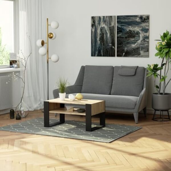 BDW - Table Basse - Table de Canapé avec Étagère Ouverte, Étagère - Table d'Appoint, Lowboard - Salon, Salon - Moderne - Table de Salon - Table Coffre - Matériau Bois - Table TV - Sonoma – Image 4