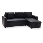 BENEFFITO Milford - Canapé d'angle Convertible 3 Places - Couchage 2 Personnes - Méridienne réversible Angle Droit ou Gauche - Coffre de Rangement - Simili Cuir Noir