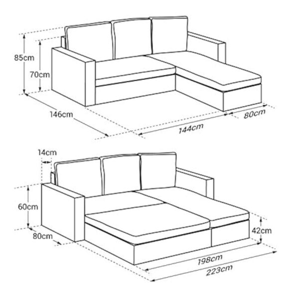 BENEFFITO Milford - Canapé d'angle Convertible 3 Places - Couchage 2 Personnes - Méridienne réversible Angle Droit ou Gauche - Coffre de Rangement - Simili Cuir Noir – Image 7