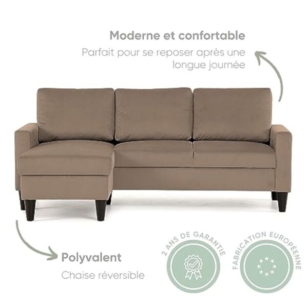 BUDWING Fox Canapé d'angle 3 Places Chaise Longue Reversible Gauche ou Droite (Taupe) – Image 4