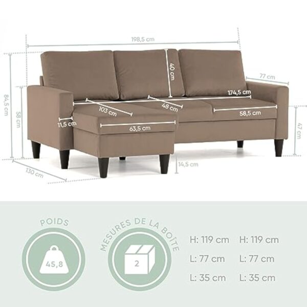 BUDWING Fox Canapé d'angle 3 Places Chaise Longue Reversible Gauche ou Droite (Taupe) – Image 5