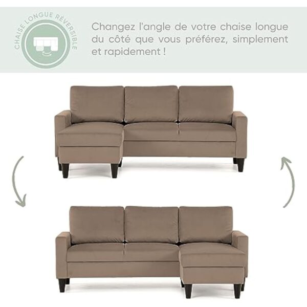 BUDWING Fox Canapé d'angle 3 Places Chaise Longue Reversible Gauche ou Droite (Taupe) – Image 6