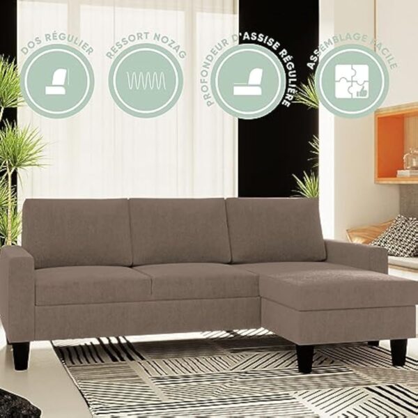 BUDWING Fox Canapé d'angle 3 Places Chaise Longue Reversible Gauche ou Droite (Taupe) – Image 9